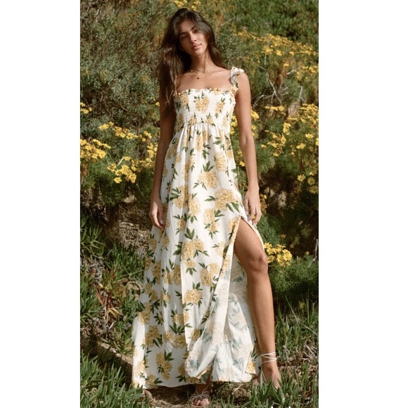 Agua Bendita Leandra Voila Dress Flowy Floral Leg Slits NWOT